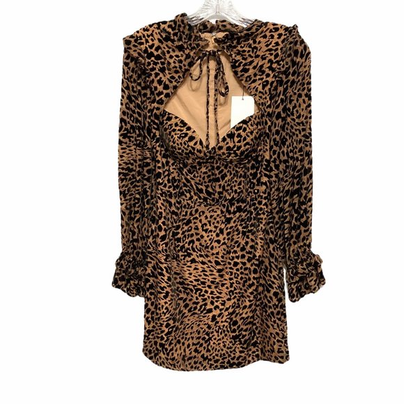 Lavish Alice Size 2 Hi Neck Micro Ruffle Animal Print Dress NWT - Picture 5 of 9